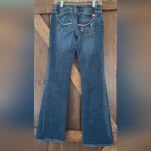 Y2k Express X2 Distressed Flare Blue Denim Jeans Embellished Back Pockets 2/26